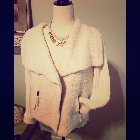 Sioni Jackets & Blazers - SIONI Mixed Media Draped Front Sweater Jacket